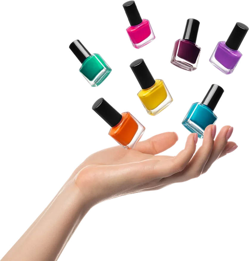 Hands with colorful nail polishes